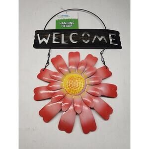True Living Garden Collection Hanging Welcome Sign with Flower NEW